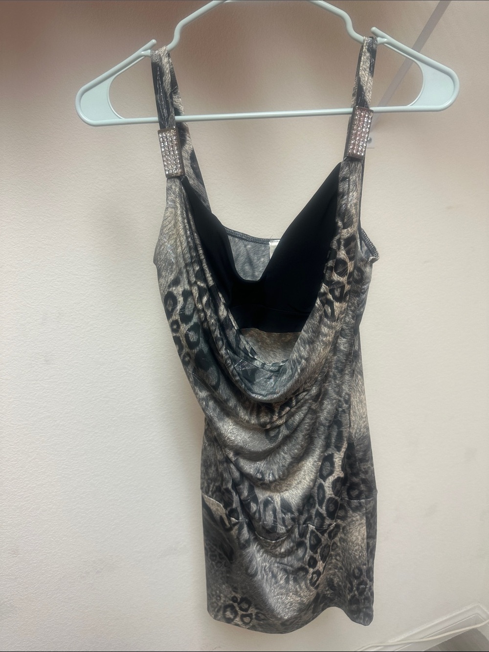 Women’s Animal Print Cowl Neck Dress in Gray